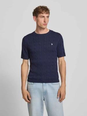 T-shirt Slim Fit o wyglądzie dzianiny REVIEW Granatowy