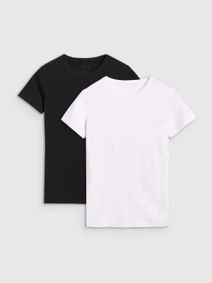 T-shirt slim gładki damski (2-pack) - biały 4F