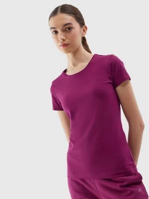 T-shirt slim gładki damski - fioletowy 4F
