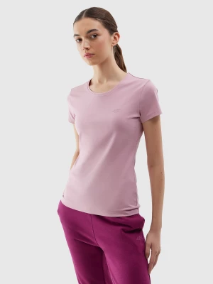 T-shirt slim gładki damski - różowy 4F