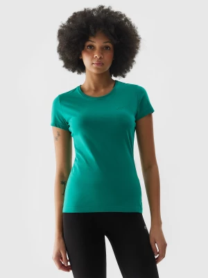 T-shirt slim gładki damski - zielony 4F