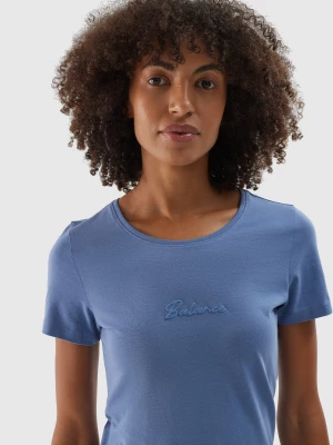 T-shirt slim z bawełny organicznej damski - niebieski 4F