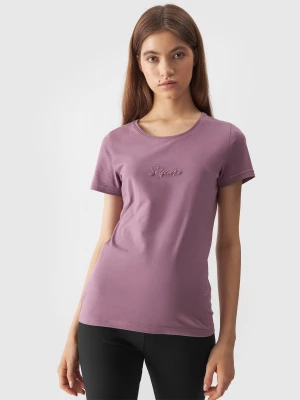 T-shirt slim z bawełny organicznej damski - różowy 4F