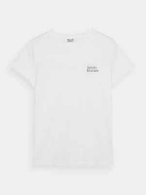 T-shirt slim z nadrukiem damski - biały 4F