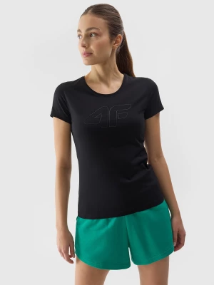 T-shirt slim z nadrukiem damski - czarny 4F