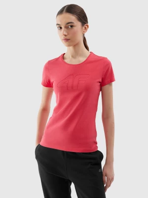 T-shirt slim z nadrukiem damski - czerwony 4F