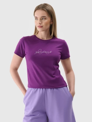T-shirt slim z nadrukiem damski - fioletowy 4F