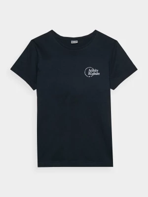 T-shirt slim z nadrukiem damski - granatowy 4F