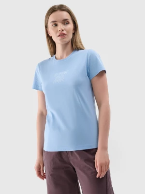 T-shirt slim z nadrukiem damski - niebieski 4F