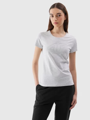T-shirt slim z nadrukiem damski - szary 4F