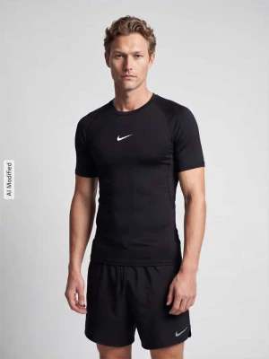 t-shirt sportowy o kroju slim fit z nadrukiem z logo Nike Czarny