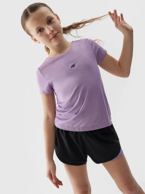 T-shirt sportowy szybkoschnący dziewczęcy - fioletowy 4F