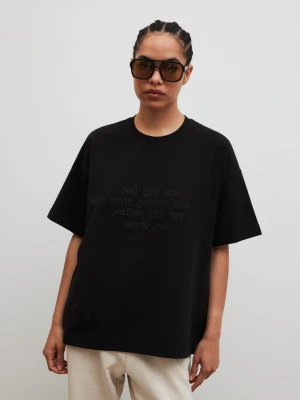 T-shirt typu oversize z HAFTEM w kolorze BLACK - VERITE-S/M Marsala