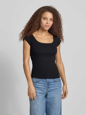 t-shirt w efekcie prążkowania z prostokątny dekolt model 'METTE' Topshop