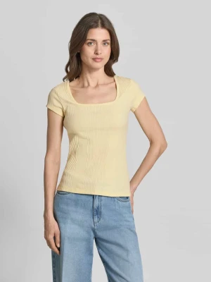 T-shirt w efekt prążkowania z prostokątny dekolt Jake*s Jasnożółty