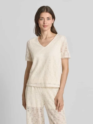 T-shirt w Heckel-Optik, krój regular fit, model 'MAYA' Vero Moda Złamany biały