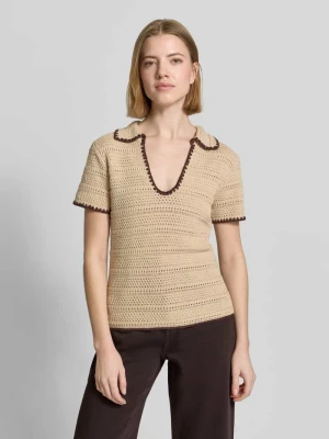 T-shirt w imitacji dzianiny z kołnierzykiem polo i kontrastową lamówką Stefanel