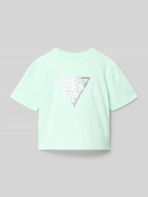 T-shirt w kroju regular fit z haftowanym logo Guess Miętowy