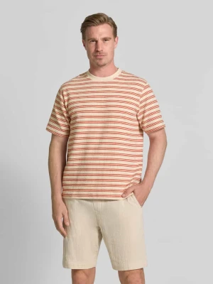 t-shirt w kroju regular fit z mieszanki bawełny model 'ELI' Selected Beżowy