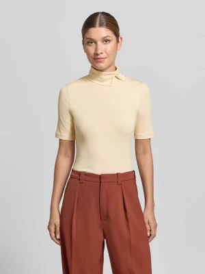 t-shirt w kroju slim fit z mieszanki bawełny Marc Cain Piaskowy