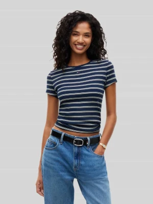 t-shirt w kroju slim fit z mieszanki bawełny Tommy Jeans Granatowy
