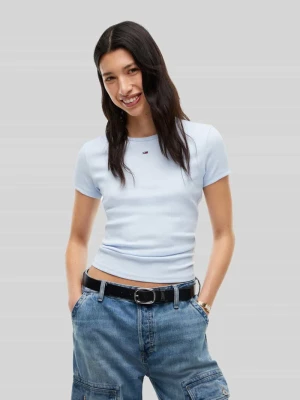 t-shirt w kroju slim fit z mieszanki bawełny Tommy Jeans Jasnoniebieski
