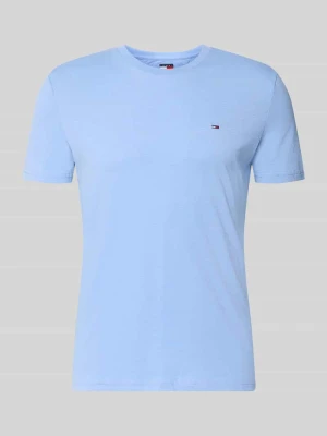 t-shirt w kroju slim fit z mieszanki bawełny Tommy Jeans Niebieski