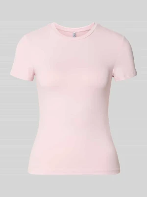 t-shirt w kroju slim fit z okrągłym dekoltem model 'LULA' Pieces Różowy