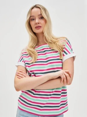 T-shirt w paski fuksjowy Moodo
