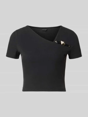 t-shirt z asymetrycznym dekoltem model 'KAROLE' Guess Czarny