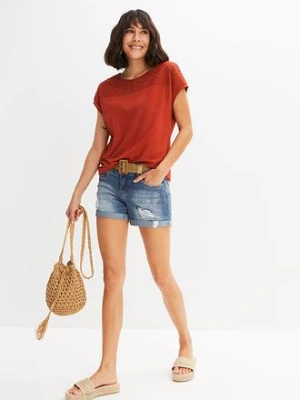 T-shirt z ażurowym haftem z miękkiej wiskozy bonprix