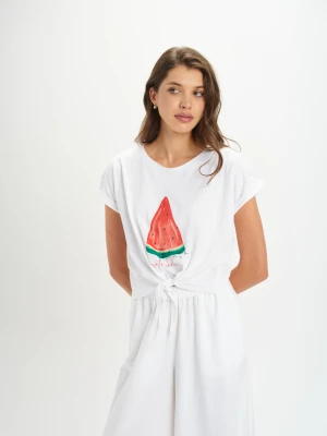 T-shirt z barwnym motywem TOP SECRET Biały