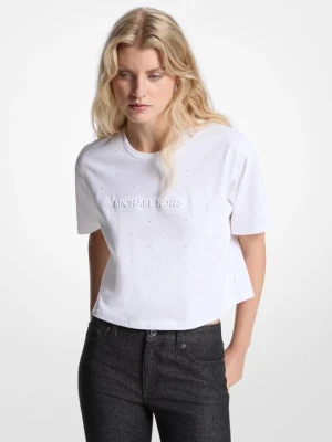 T-shirt z bawełnianego dżerseju z logo z ćwiekami Michael Kors BIAŁY (Biały)
