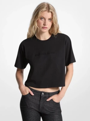 T-shirt z bawełnianego dżerseju z logo z ćwiekami Michael Kors CZARNY (Czarny)