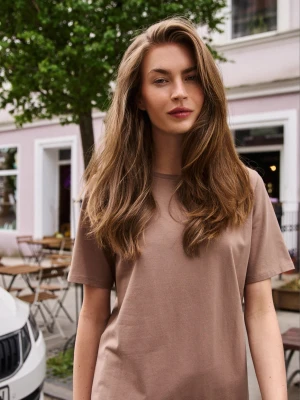 T-shirt z bawełny beżowy Moodo
