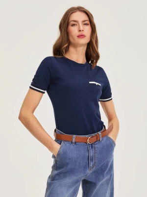 T-shirt z bawełny granatowy Moodo