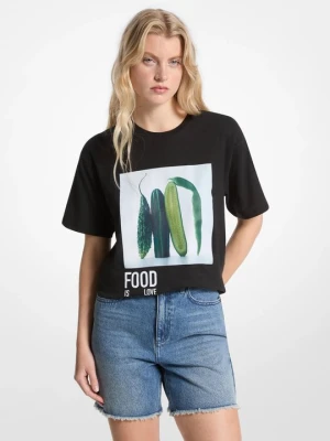 T-shirt z bawełny i lnu z logo Watch Hunger Stop Michael Kors CZARNY (Czarny)
