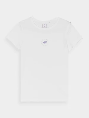 T-shirt z bawełny organicznej gładki dziewczęcy - biały 4F