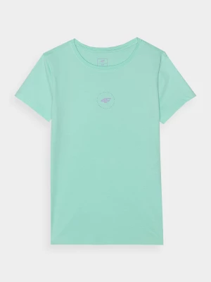 T-shirt z bawełny organicznej gładki dziewczęcy - miętowy 4F