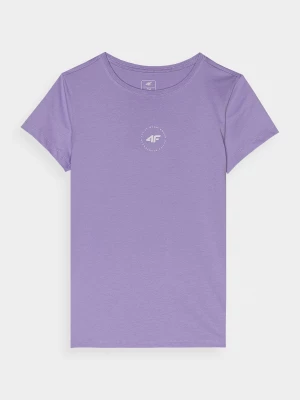 T-shirt z bawełny organicznej gładki dziewczęcy - jasny fiolet 4F