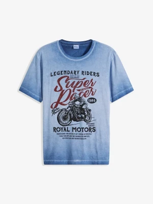 T-shirt z bawełny organicznej z efektem wytarcia BonPrix niebieski