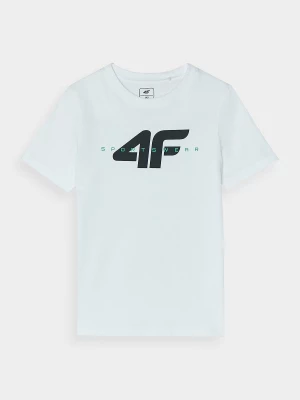 T-shirt z bawełny organicznej z nadrukiem chłopięcy - biały 4F