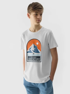 T-shirt z bawełny organicznej z nadrukiem chłopięcy - biały 4F