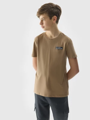 T-shirt z bawełny organicznej z nadrukiem chłopięcy - brązowy 4F JUNIOR