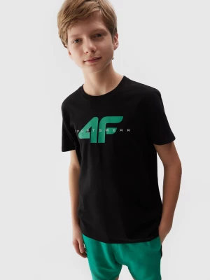 T-shirt z bawełny organicznej z nadrukiem chłopięcy - czarny 4F