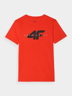 T-shirt z bawełny organicznej z nadrukiem chłopięcy - czerwony 4F