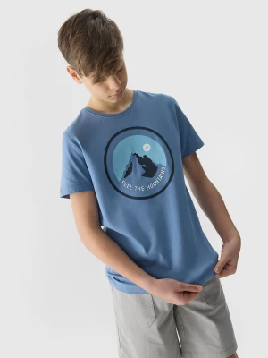 T-shirt z bawełny organicznej z nadrukiem chłopięcy - niebieski 4F