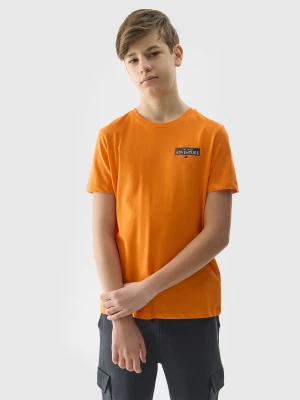 T-shirt z bawełny organicznej z nadrukiem chłopięcy - pomarańczowy 4F JUNIOR