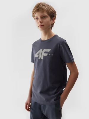 T-shirt z bawełny organicznej z nadrukiem chłopięcy - szary 4F JUNIOR