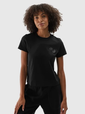 T-shirt z bawełny organicznej z nadrukiem damski - czarny 4F